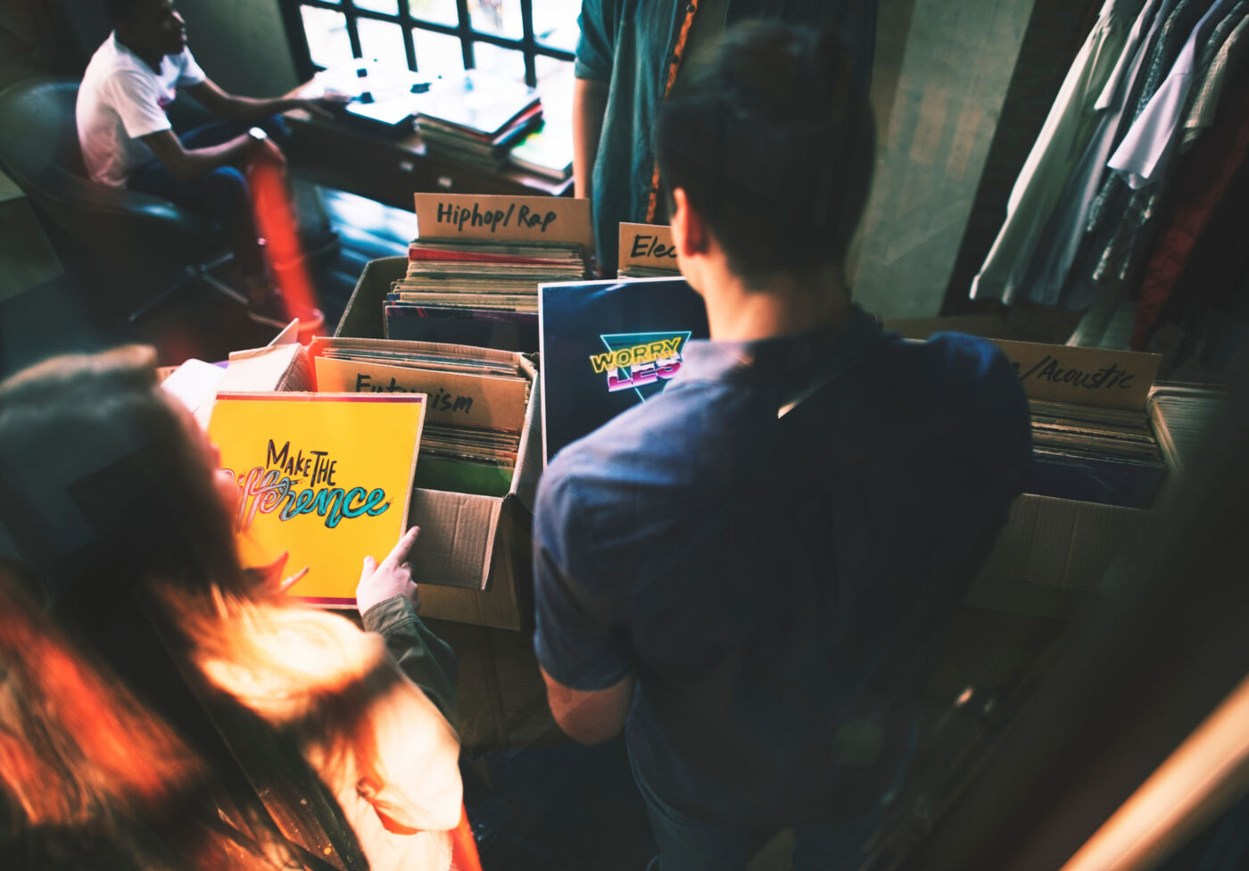 Young people in a record shop