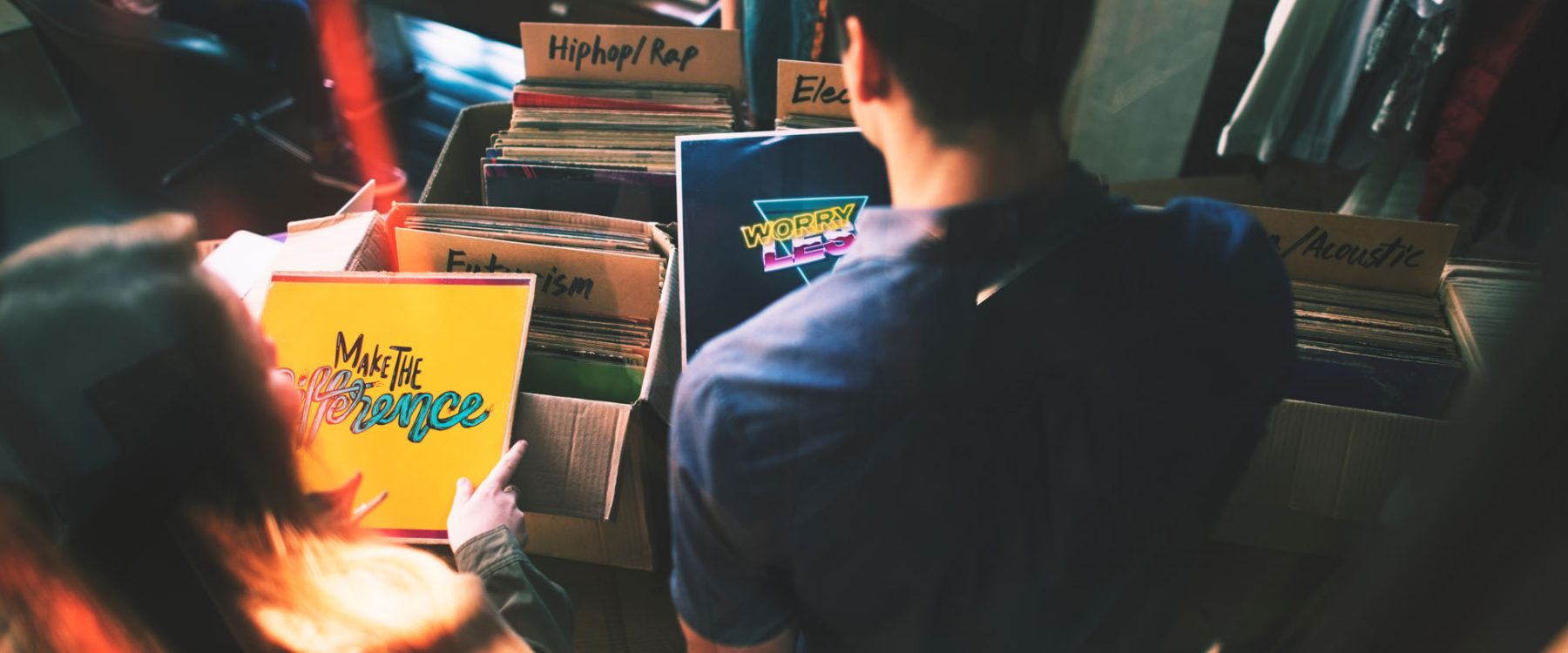 Young people in a record shop